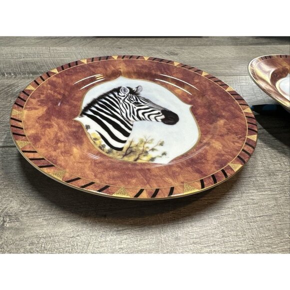 Lynn Chase African Portraits Zebra Plate Lot of 2 Luncheon Salad 9" Vintage NWOT - Picture 6 of 10